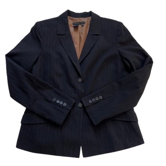 Parellel Black Brown Pinstriped Button Front Career Office Blazer Jacket Size 14 - Picture 8 of 10